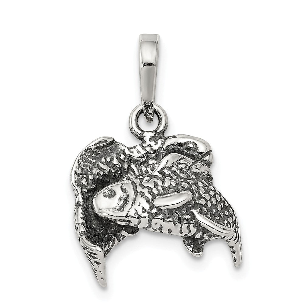 Sterling Silver Pisces the Fish Zodiac 3D Antiqued Pendant, Item P10352 by The Black Bow Jewelry Co.