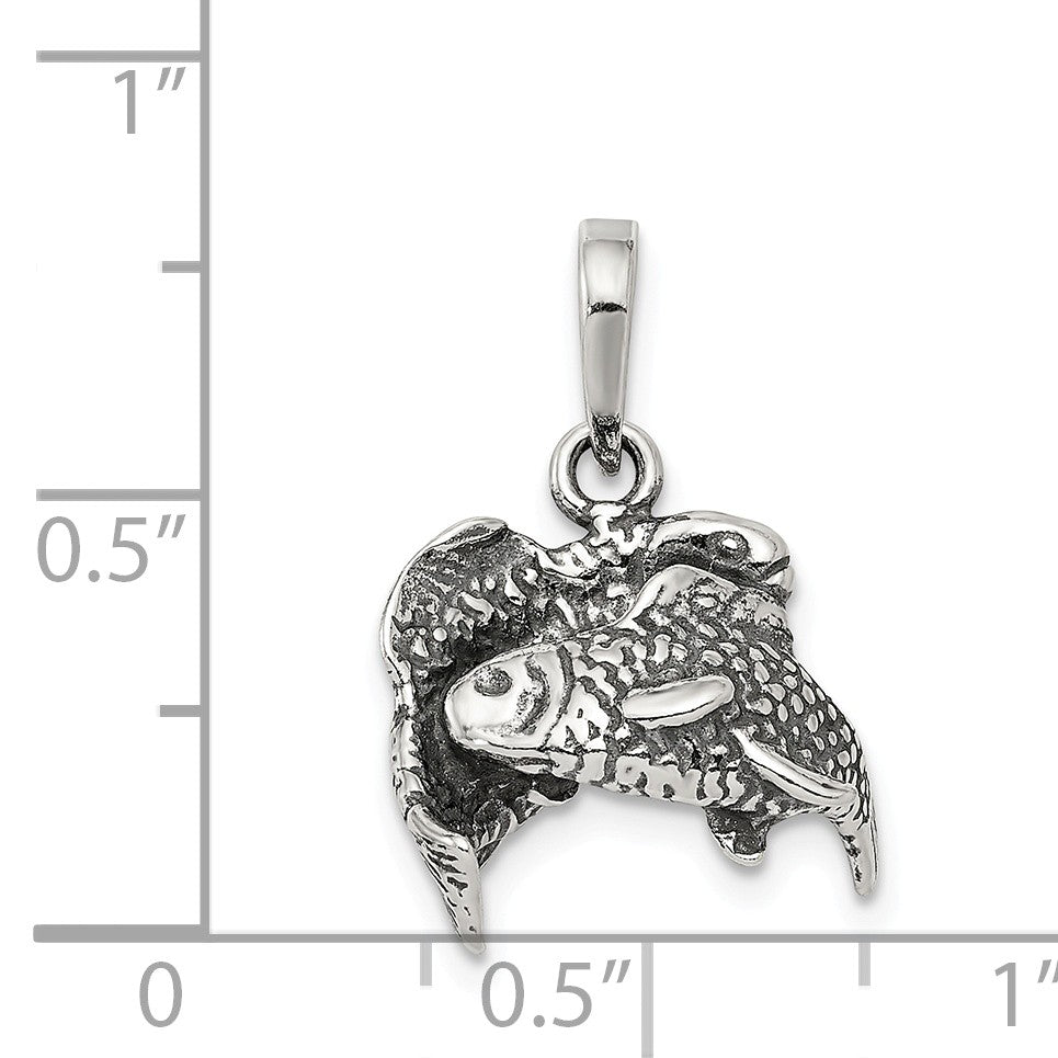Alternate view of the Sterling Silver Pisces the Fish Zodiac 3D Antiqued Pendant by The Black Bow Jewelry Co.