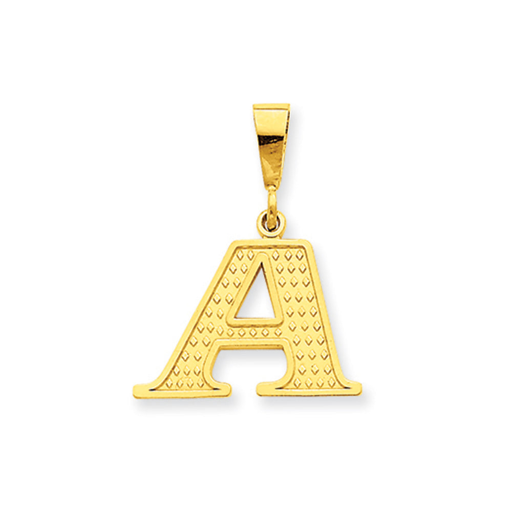 14k Yellow Gold, Ashley Collection, Textured Initial A Pendant, Item P10353-A by The Black Bow Jewelry Co.