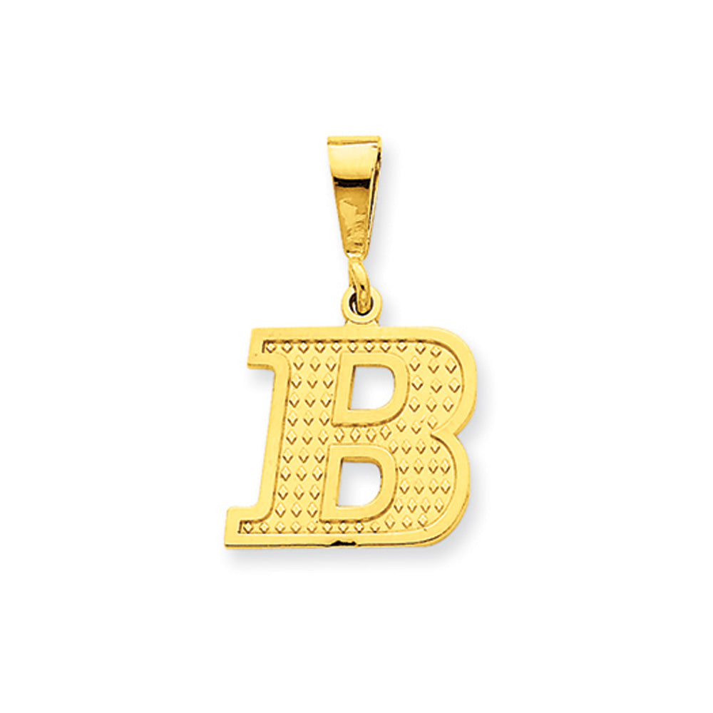 14k Yellow Gold, Ashley Collection, Textured Initial B Pendant, Item P10353-B by The Black Bow Jewelry Co.