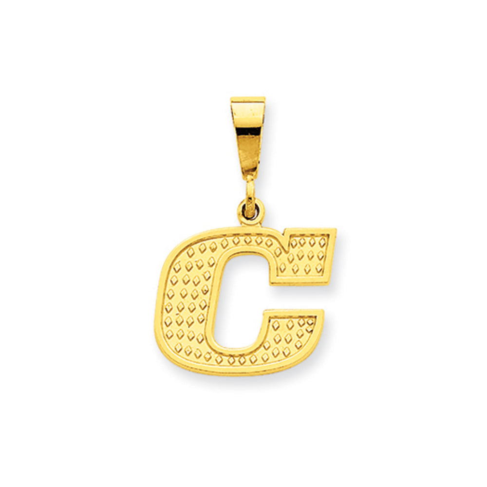 14k Yellow Gold, Ashley Collection, Textured Initial C Pendant, Item P10353-C by The Black Bow Jewelry Co.