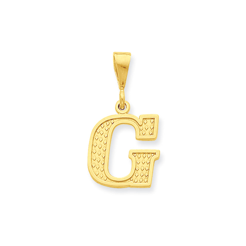 14k Yellow Gold, Ashley Collection, Textured Initial G Pendant, Item P10353-G by The Black Bow Jewelry Co.