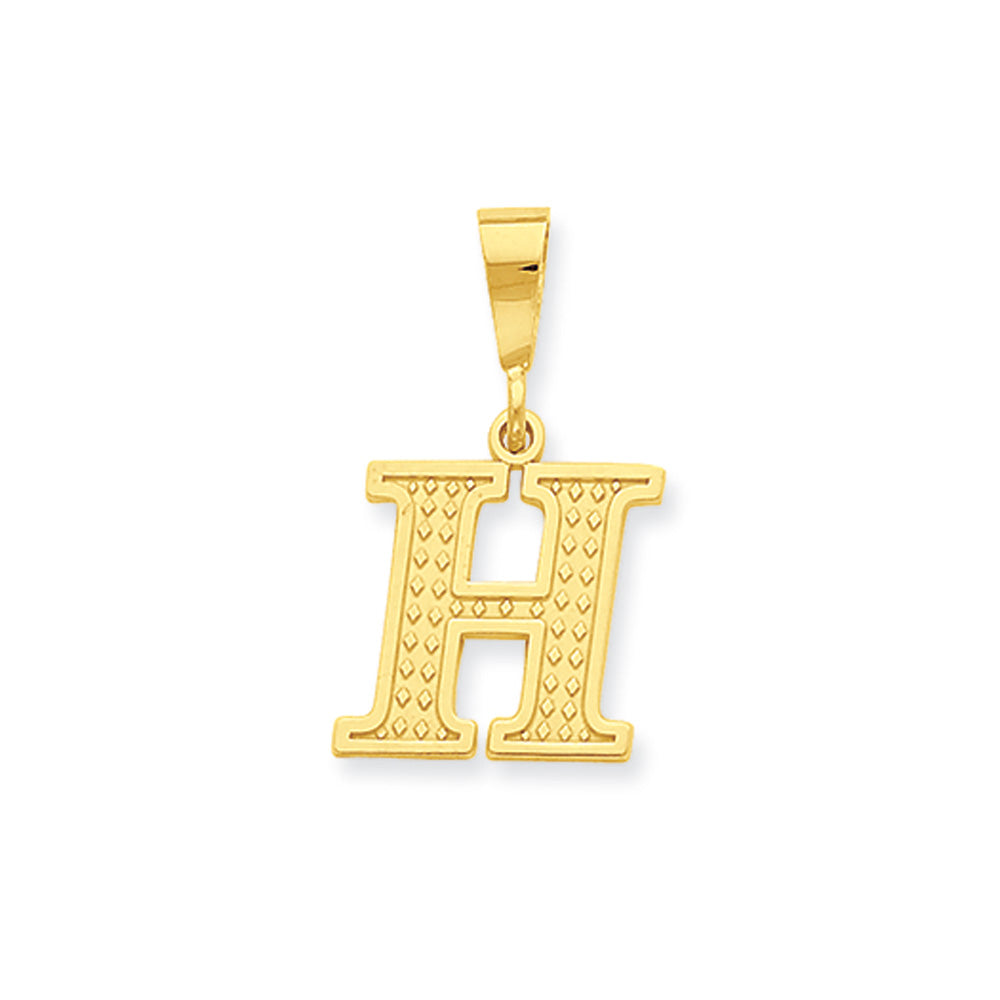 14k Yellow Gold, Ashley Collection, Textured Initial H Pendant, Item P10353-H by The Black Bow Jewelry Co.