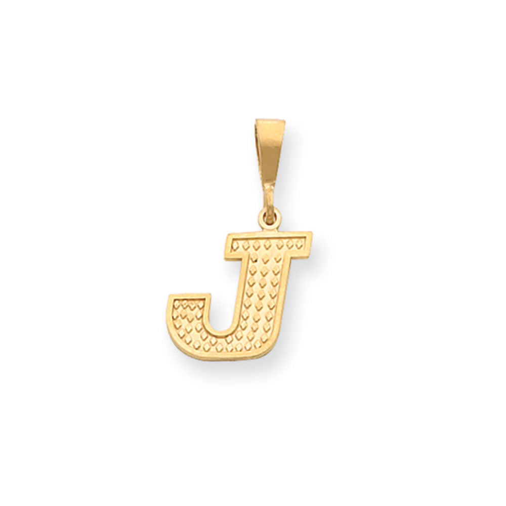 14k Yellow Gold, Ashley Collection, Textured Initial J Pendant, Item P10353-J by The Black Bow Jewelry Co.