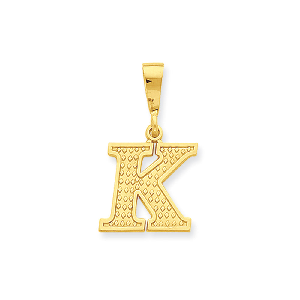 14k Yellow Gold, Ashley Collection, Textured Initial K Pendant, Item P10353-K by The Black Bow Jewelry Co.