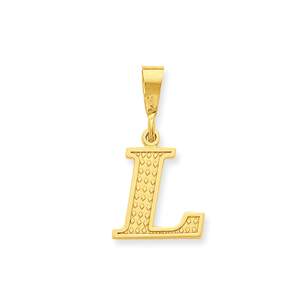 14k Yellow Gold, Ashley Collection, Textured Initial L Pendant, Item P10353-L by The Black Bow Jewelry Co.