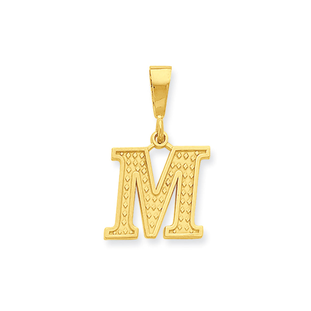 14k Yellow Gold, Ashley Collection, Textured Initial M Pendant, Item P10353-M by The Black Bow Jewelry Co.
