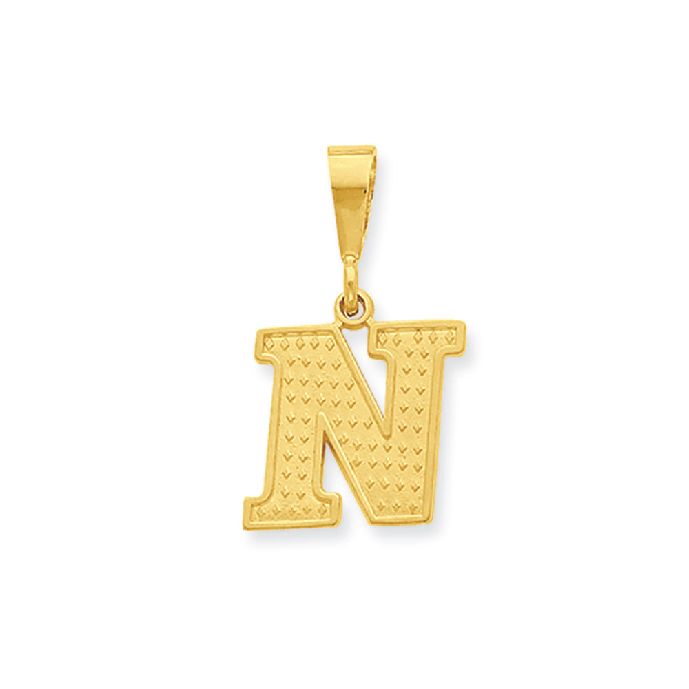 14k Yellow Gold, Ashley Collection, Textured Initial N Pendant, Item P10353-N by The Black Bow Jewelry Co.