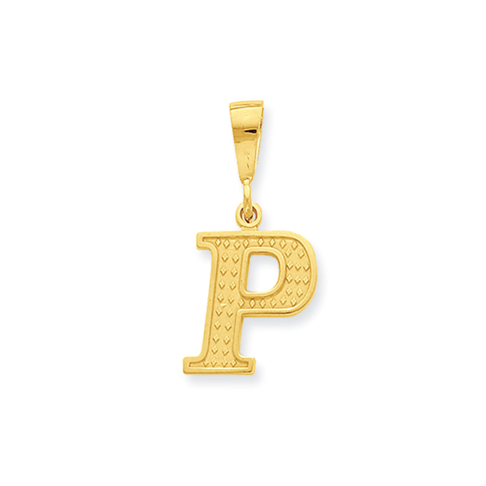 14k Yellow Gold, Ashley Collection, Textured Initial P Pendant, Item P10353-P by The Black Bow Jewelry Co.