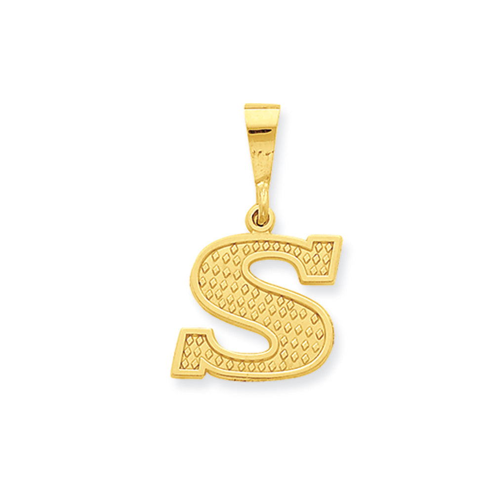 14k Yellow Gold, Ashley Collection, Textured Initial S Pendant, Item P10353-S by The Black Bow Jewelry Co.