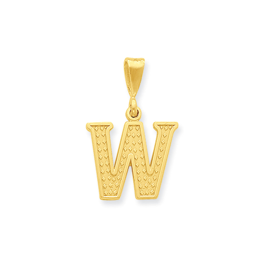 14k Yellow Gold, Ashley Collection, Textured Initial W Pendant, Item P10353-W by The Black Bow Jewelry Co.