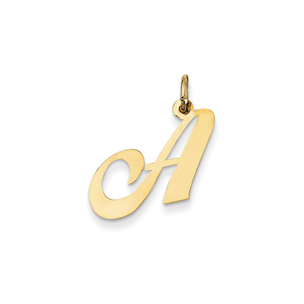 14k Yellow Gold, Ella Collection Medium Fancy Script Initial A Pendant, Item P10354-A by The Black Bow Jewelry Co.