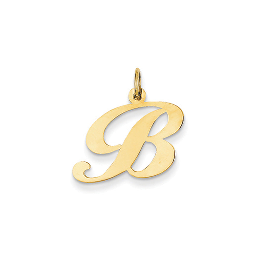 14k Yellow Gold, Ella Collection Medium Fancy Script Initial B Pendant, Item P10354-B by The Black Bow Jewelry Co.
