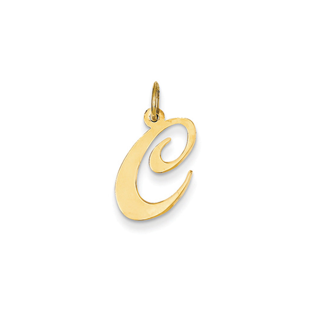 14k Yellow Gold, Ella Collection Medium Fancy Script Initial C Pendant, Item P10354-C by The Black Bow Jewelry Co.