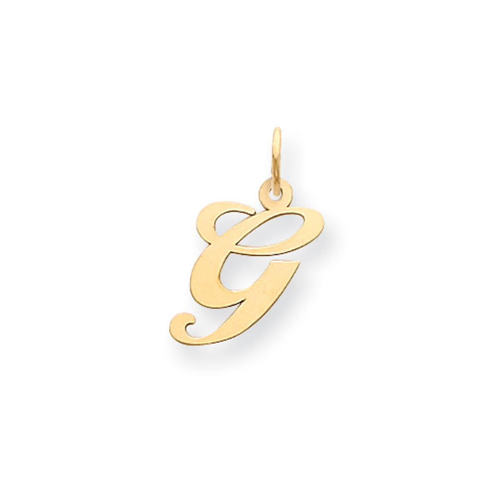 14k Yellow Gold, Ella Collection Medium Fancy Script Initial G Pendant, Item P10354-G by The Black Bow Jewelry Co.