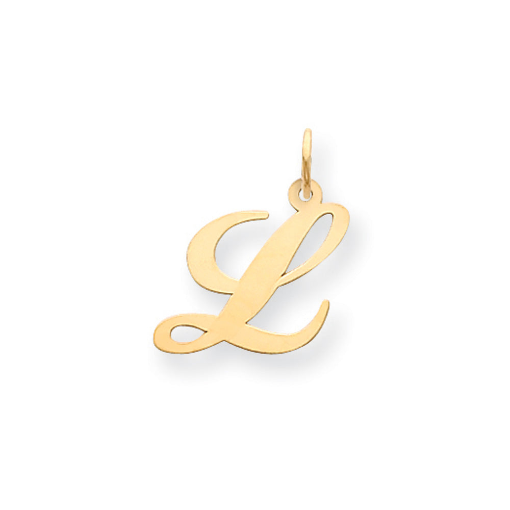 14k Yellow Gold, Ella Collection Medium Fancy Script Initial L Pendant, Item P10354-L by The Black Bow Jewelry Co.