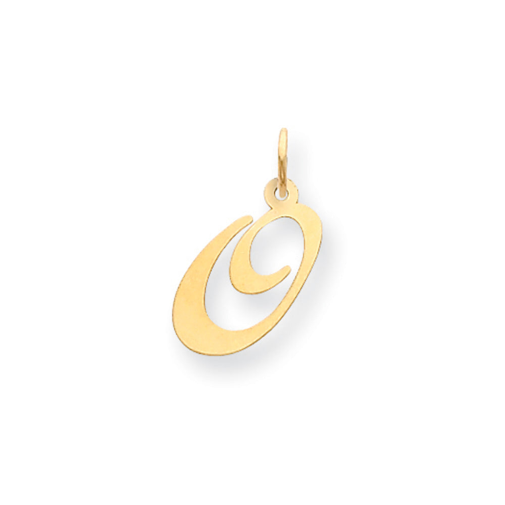 14k Yellow Gold, Ella Collection Medium Fancy Script Initial O Pendant, Item P10354-O by The Black Bow Jewelry Co.
