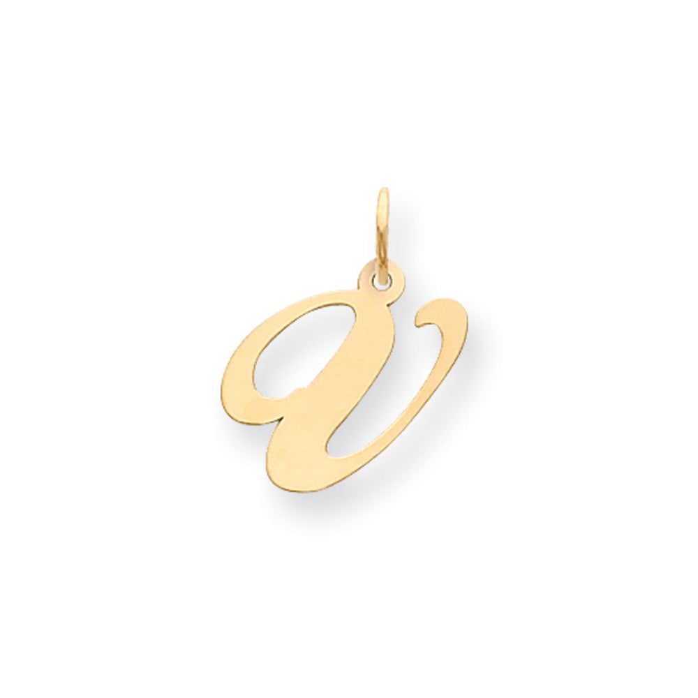 14k Yellow Gold, Ella Collection Medium Fancy Script Initial V Pendant, Item P10354-V by The Black Bow Jewelry Co.