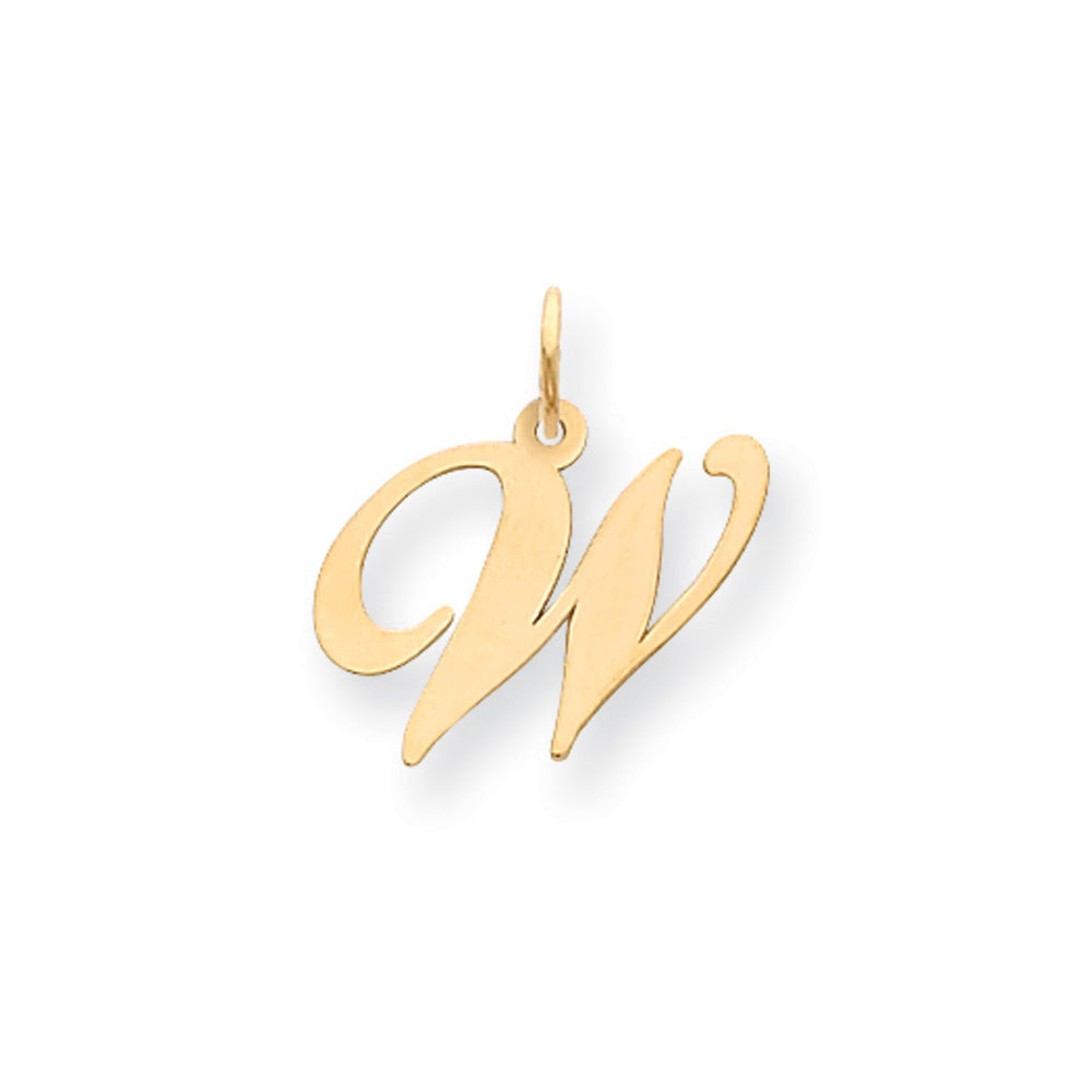 14k Yellow Gold, Ella Collection Medium Fancy Script Initial W Pendant, Item P10354-W by The Black Bow Jewelry Co.