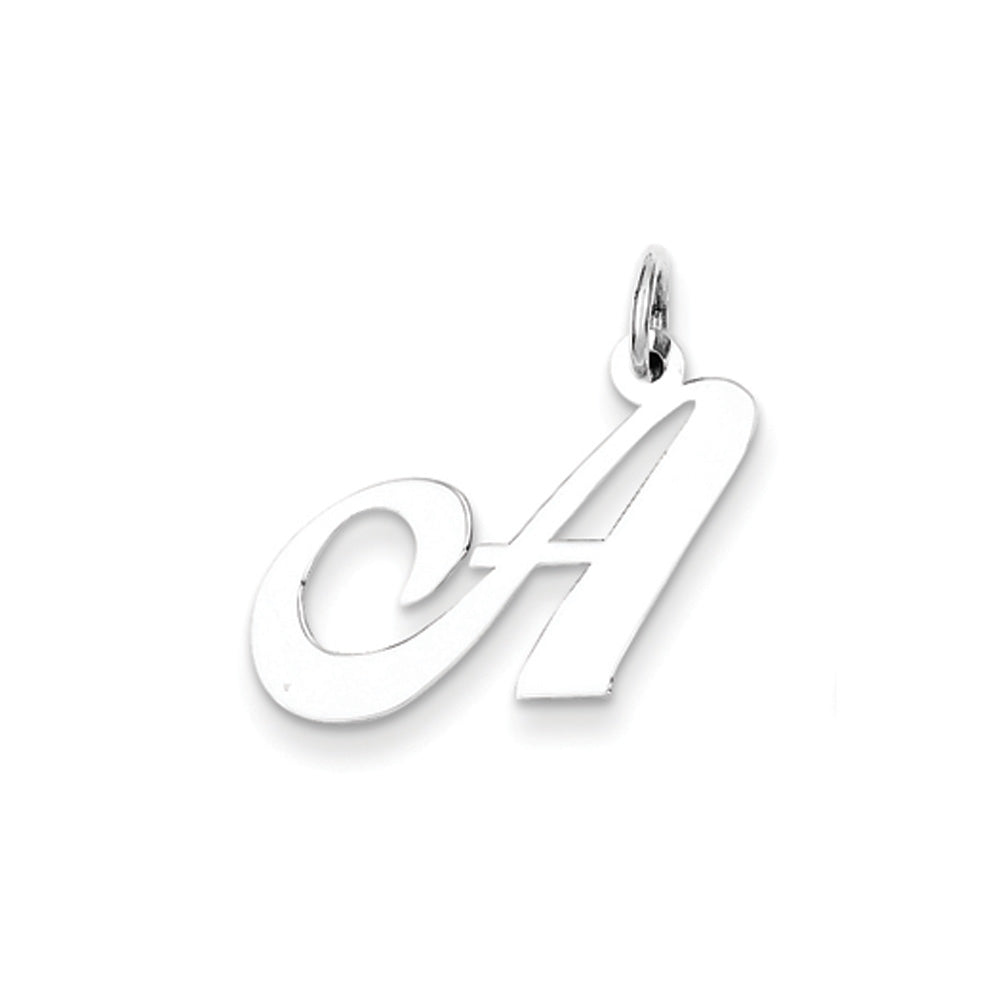14k White Gold, Ella Collection Medium Fancy Script Initial A Pendant, Item P10355-A by The Black Bow Jewelry Co.