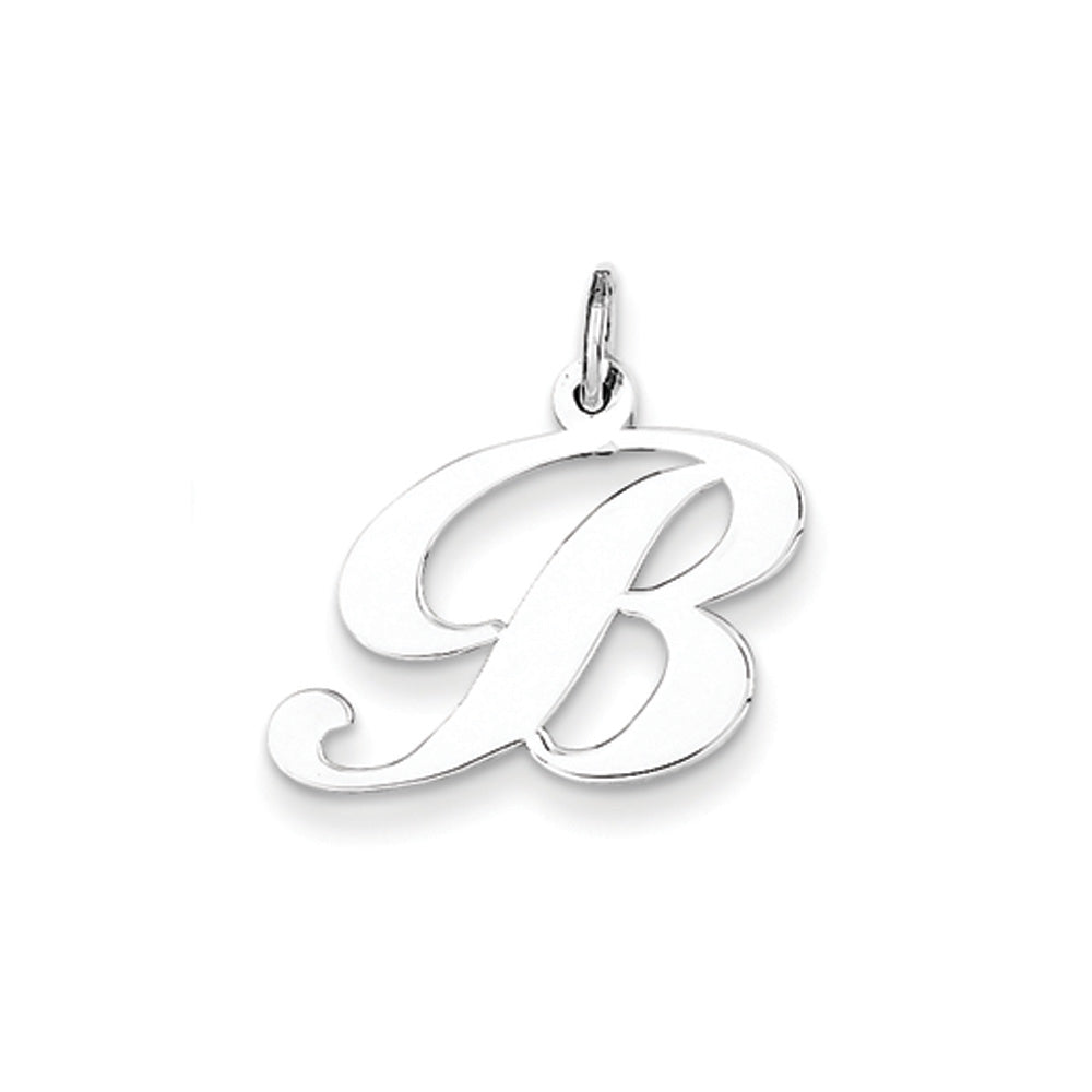 14k White Gold, Ella Collection Medium Fancy Script Initial B Pendant, Item P10355-B by The Black Bow Jewelry Co.