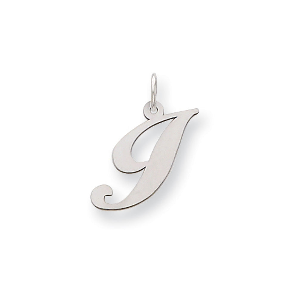 14k White Gold, Ella Collection Medium Fancy Script Initial I Pendant, Item P10355-I by The Black Bow Jewelry Co.