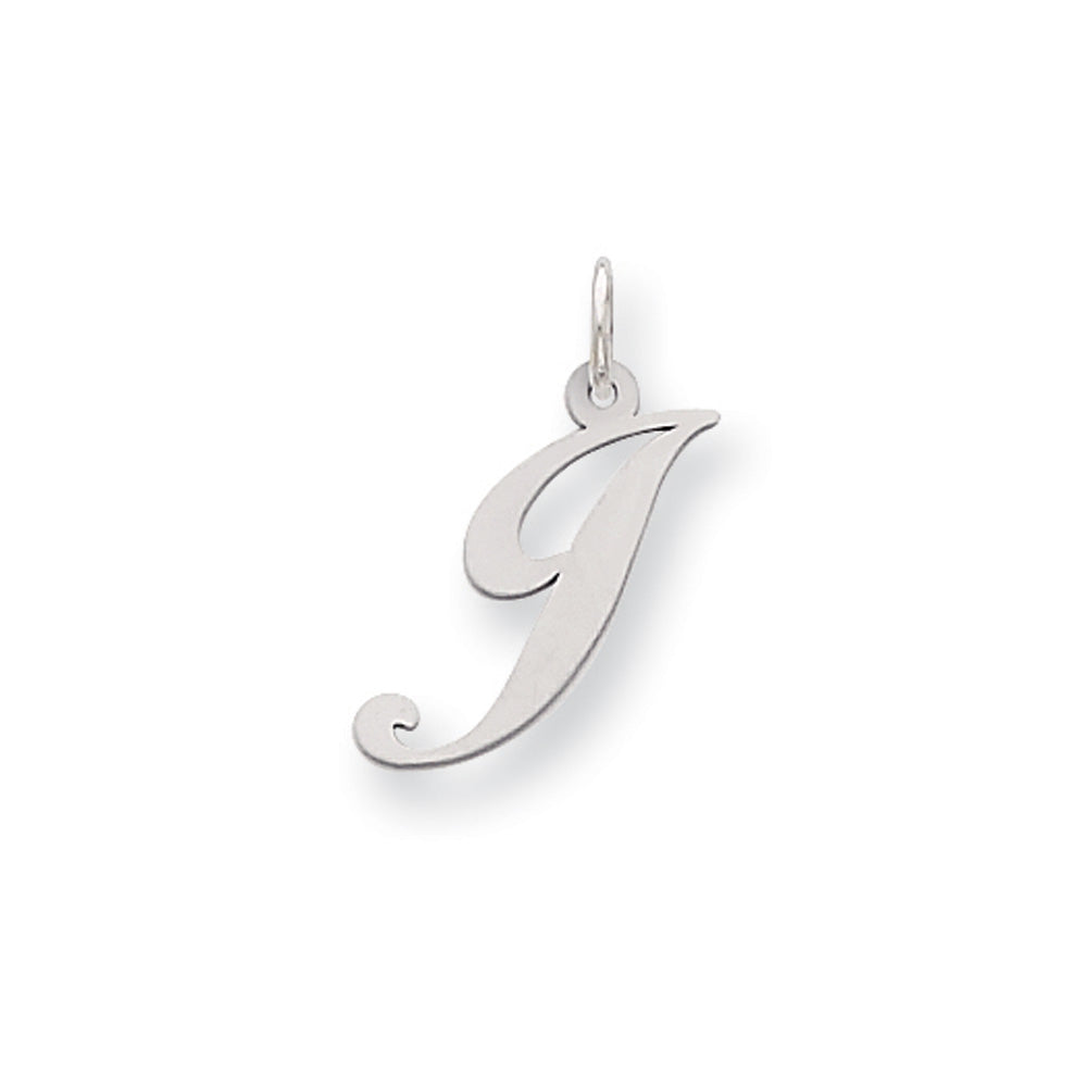 14k White Gold, Ella Collection Medium Fancy Script Initial J Pendant, Item P10355-J by The Black Bow Jewelry Co.