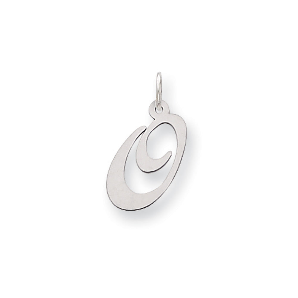 14k White Gold, Ella Collection Medium Fancy Script Initial O Pendant, Item P10355-O by The Black Bow Jewelry Co.