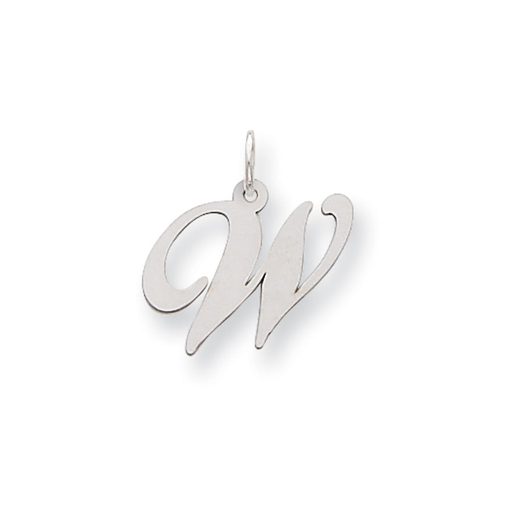 14k White Gold, Ella Collection Medium Fancy Script Initial W Pendant, Item P10355-W by The Black Bow Jewelry Co.