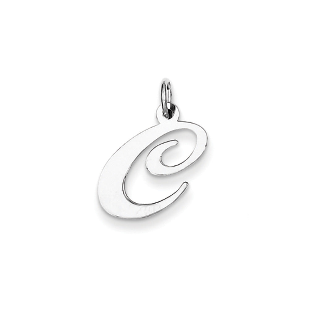 Sterling Silver, Ella Collection Medium Fancy Script Initial C Pendant, Item P10356-C by The Black Bow Jewelry Co.