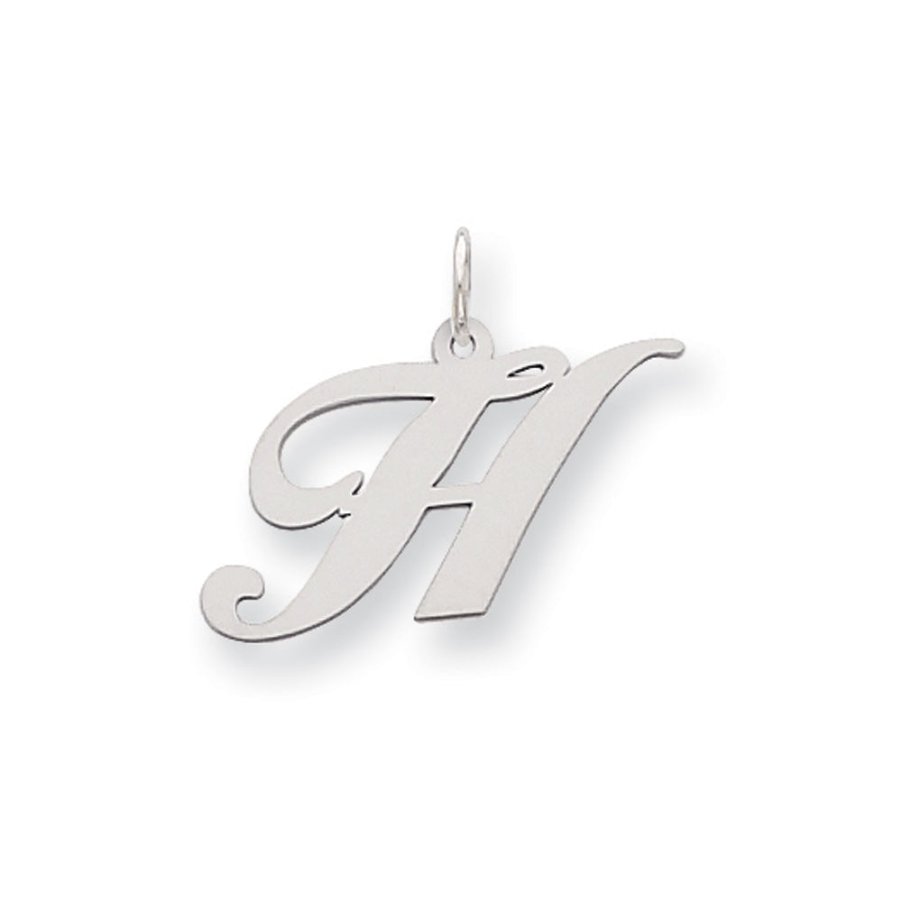 Sterling Silver, Ella Collection Medium Fancy Script Initial H Pendant, Item P10356-H by The Black Bow Jewelry Co.