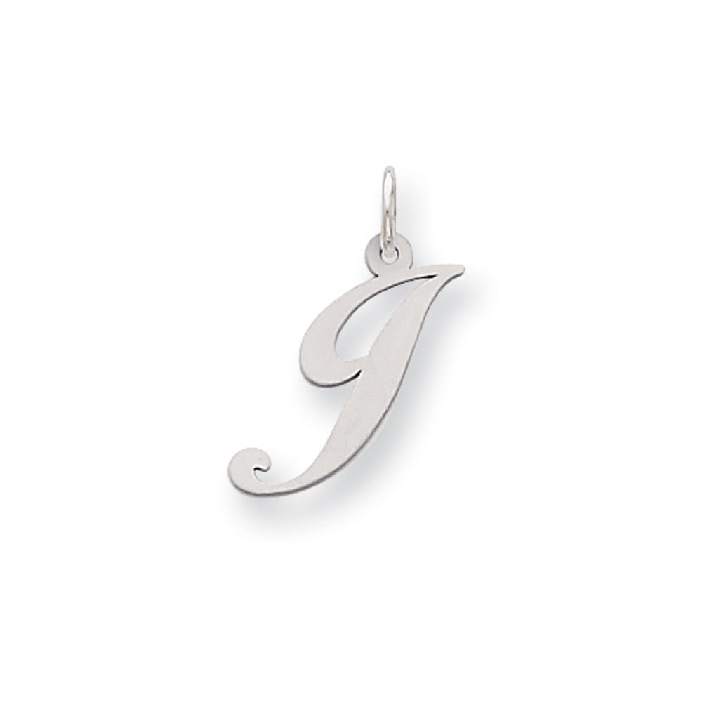 Sterling Silver, Ella Collection Medium Fancy Script Initial J Pendant, Item P10356-J by The Black Bow Jewelry Co.