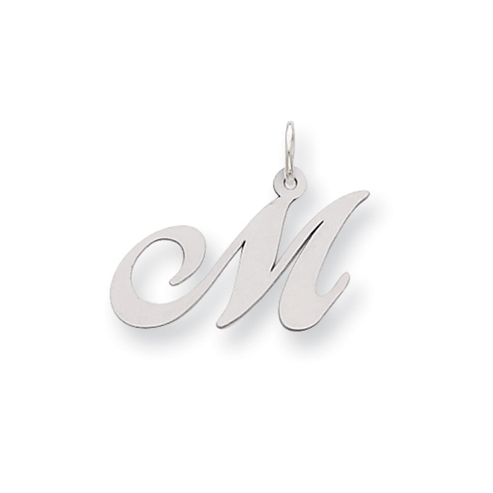 Sterling Silver, Ella Collection Medium Fancy Script Initial M Pendant, Item P10356-M by The Black Bow Jewelry Co.