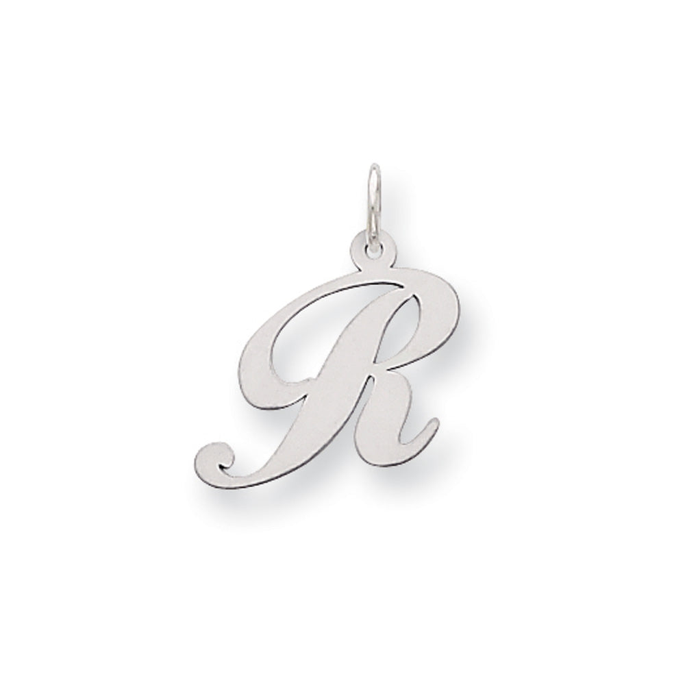 Sterling Silver, Ella Collection Medium Fancy Script Initial R Pendant, Item P10356-R by The Black Bow Jewelry Co.