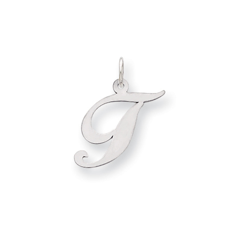 Sterling Silver, Ella Collection Medium Fancy Script Initial T Pendant, Item P10356-T by The Black Bow Jewelry Co.