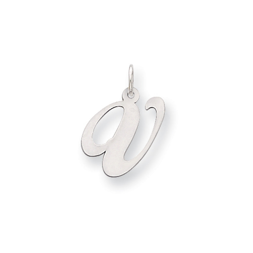 Sterling Silver, Ella Collection Medium Fancy Script Initial V Pendant, Item P10356-V by The Black Bow Jewelry Co.