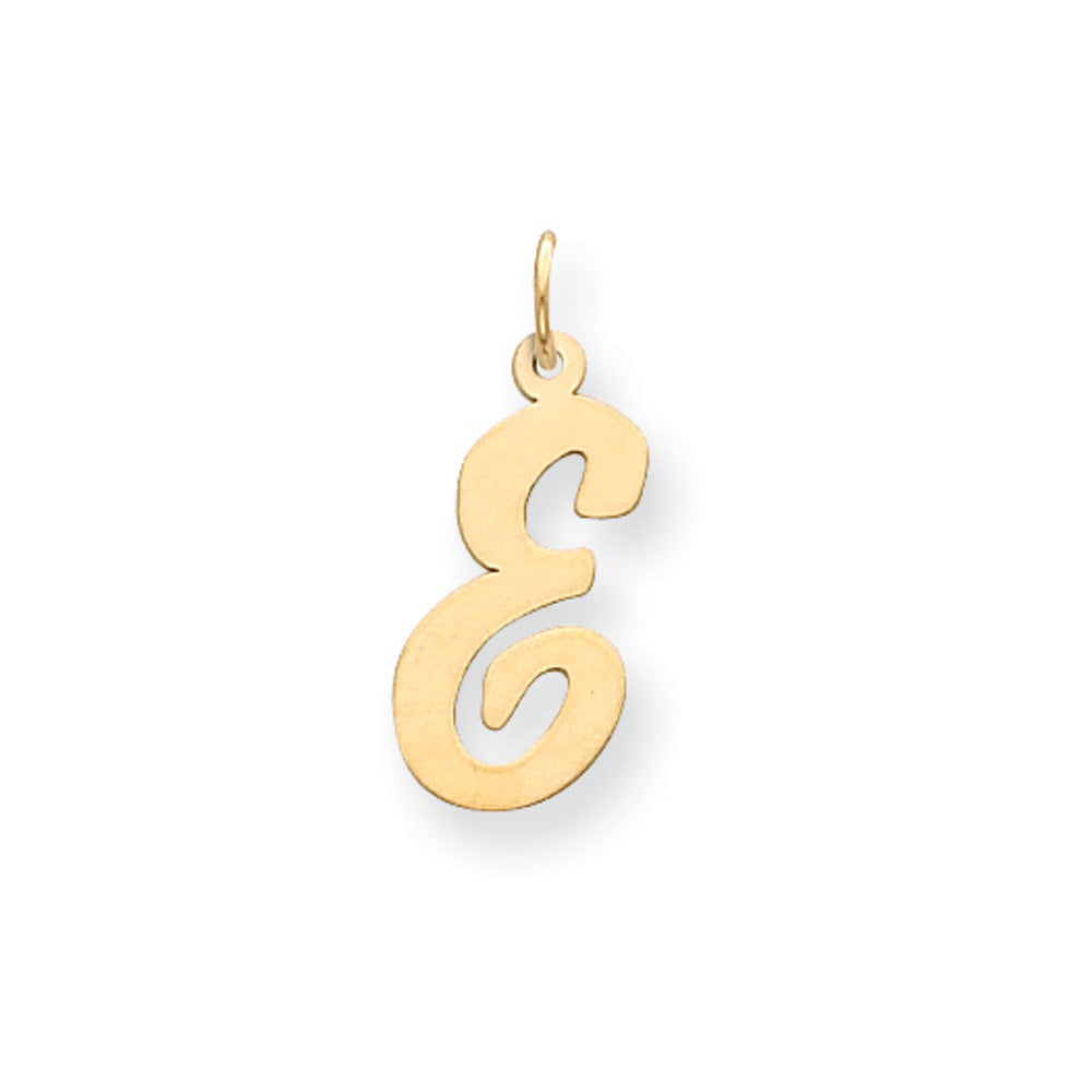 14k Yellow Gold Madison Collection LG Classic Script Initial E Pendant, Item P10357-E by The Black Bow Jewelry Co.