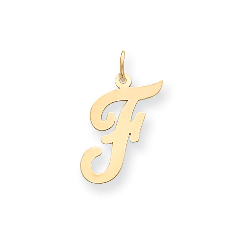 14k Yellow Gold Madison Collection LG Classic Script Initial F Pendant, Item P10357-F by The Black Bow Jewelry Co.