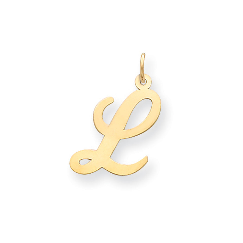 14k Yellow Gold Madison Collection LG Classic Script Initial L Pendant, Item P10357-L by The Black Bow Jewelry Co.