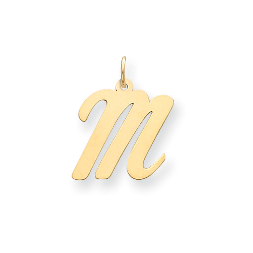 14k Yellow Gold Madison Collection LG Classic Script Initial M Pendant, Item P10357-M by The Black Bow Jewelry Co.