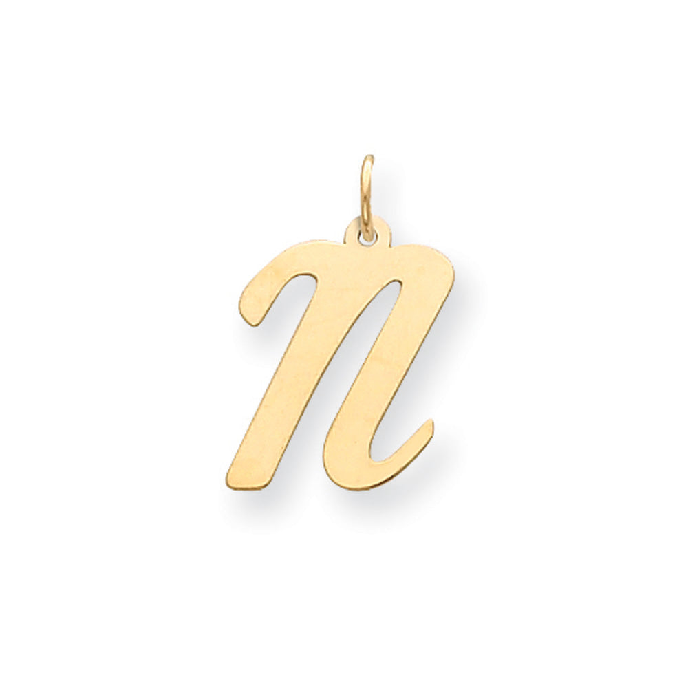 14k Yellow Gold Madison Collection LG Classic Script Initial N Pendant, Item P10357-N by The Black Bow Jewelry Co.