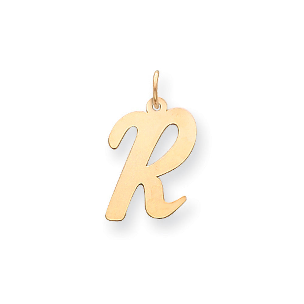 14k Yellow Gold Madison Collection LG Classic Script Initial R Pendant, Item P10357-R by The Black Bow Jewelry Co.