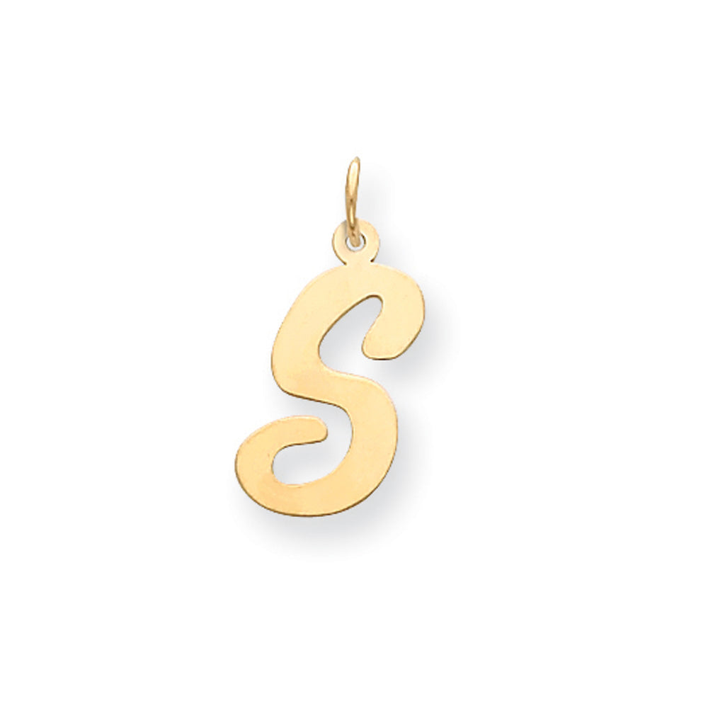 14k Yellow Gold Madison Collection LG Classic Script Initial S Pendant, Item P10357-S by The Black Bow Jewelry Co.