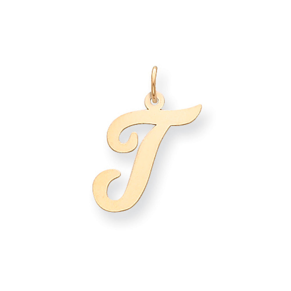 14k Yellow Gold Madison Collection LG Classic Script Initial T Pendant, Item P10357-T by The Black Bow Jewelry Co.