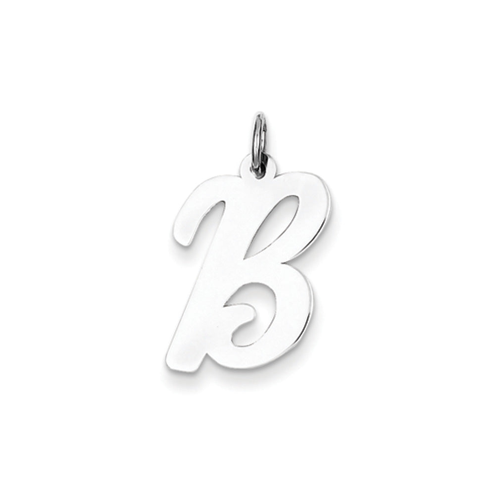 14k White Gold, Madison Collection LG Classic Script Initial B Pendant, Item P10358-B by The Black Bow Jewelry Co.