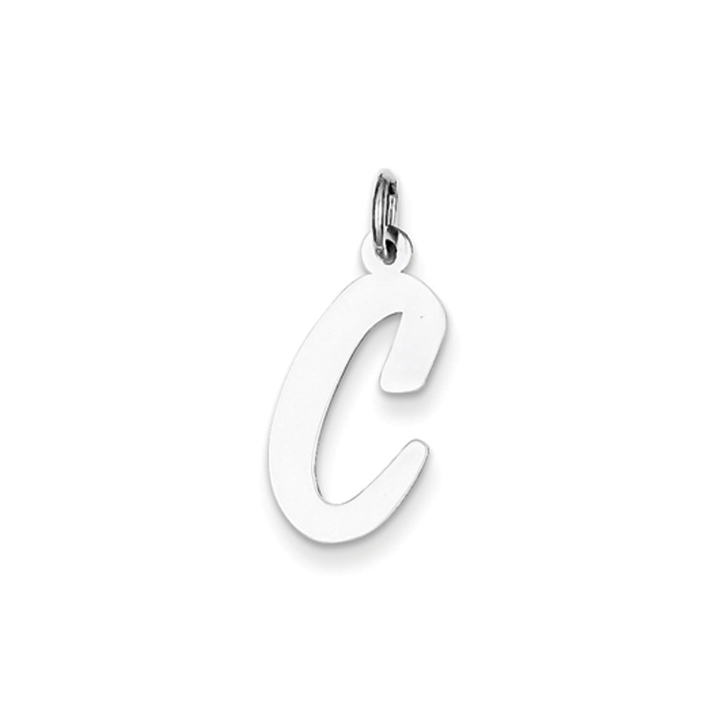 14k White Gold, Madison Collection LG Classic Script Initial C Pendant, Item P10358-C by The Black Bow Jewelry Co.
