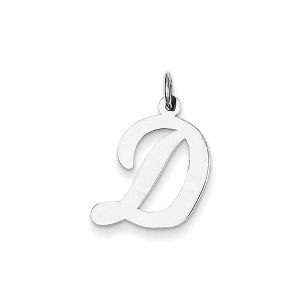 14k White Gold, Madison Collection LG Classic Script Initial D Pendant, Item P10358-D by The Black Bow Jewelry Co.