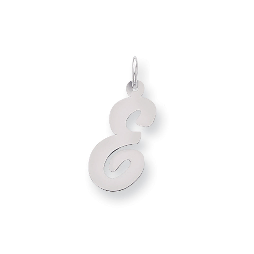 14k White Gold, Madison Collection LG Classic Script Initial E Pendant, Item P10358-E by The Black Bow Jewelry Co.