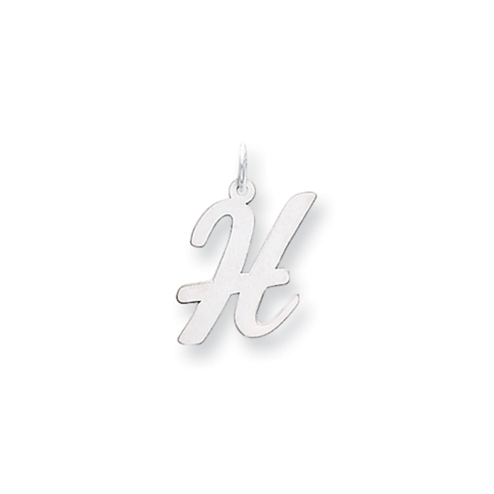 14k White Gold, Madison Collection LG Classic Script Initial H Pendant, Item P10358-H by The Black Bow Jewelry Co.