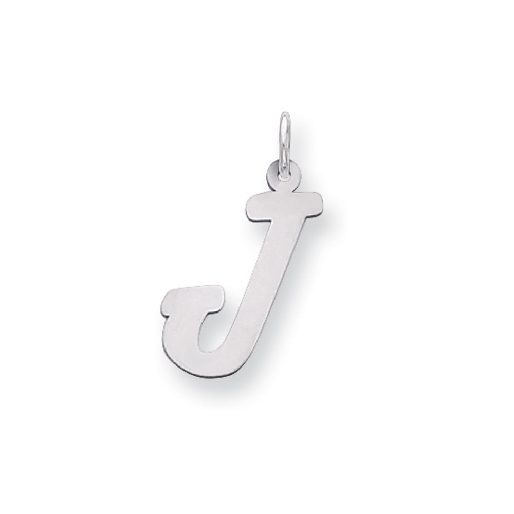 14k White Gold, Madison Collection LG Classic Script Initial J Pendant, Item P10358-J by The Black Bow Jewelry Co.